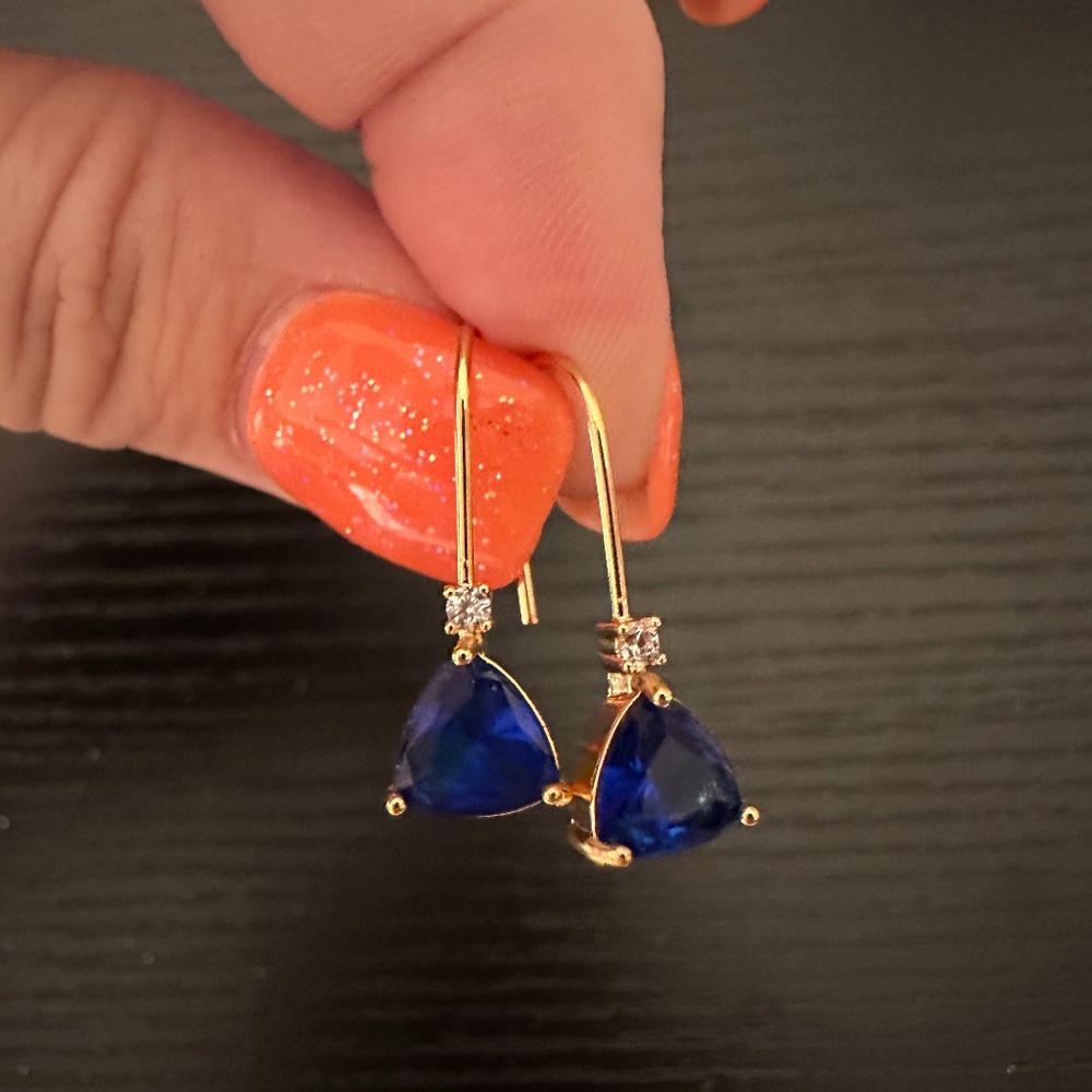 Beautiful Earth Blue Crystal Drop Earrings New No Tags